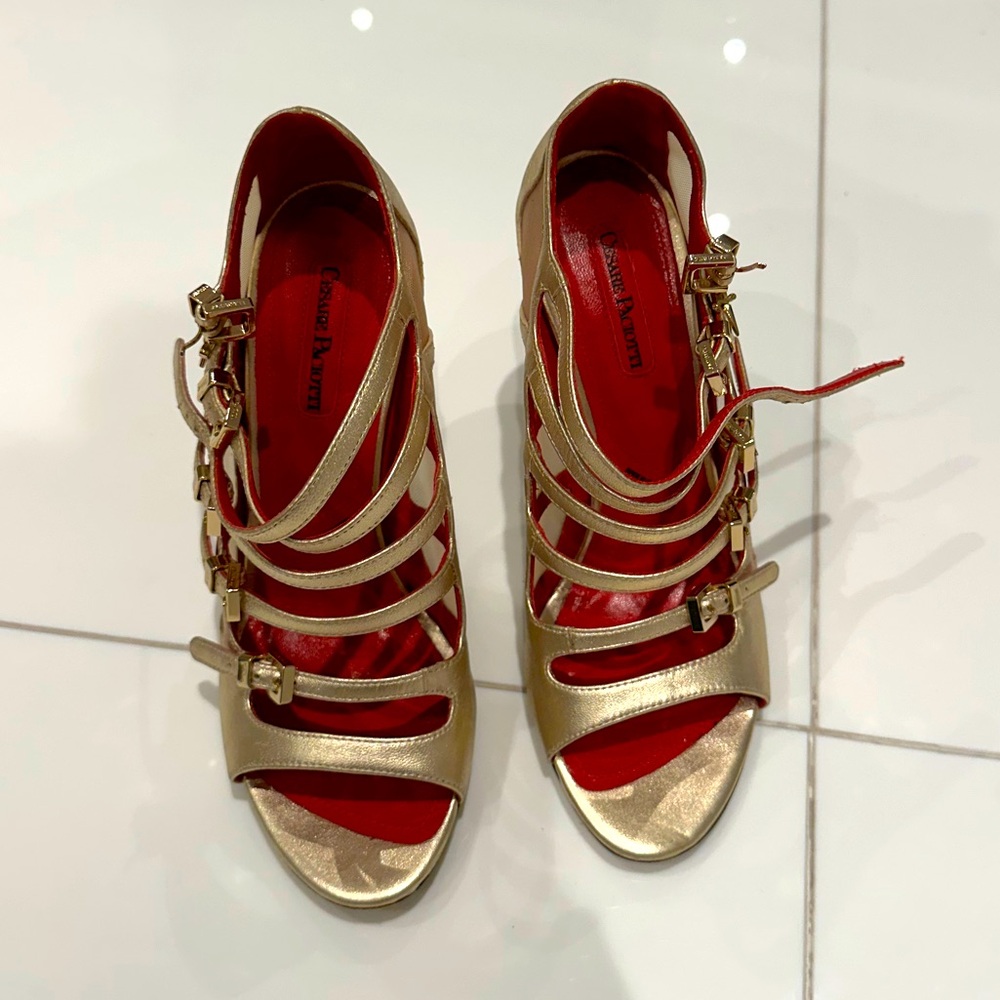 Cesare Paciotti Gold Strappy sandals heels pumps shoes size 8 - Picture 7 of 9